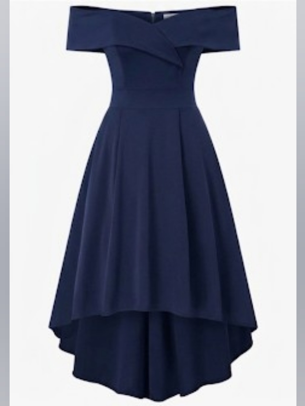 Off-Shoulder Navy High-Low Dress